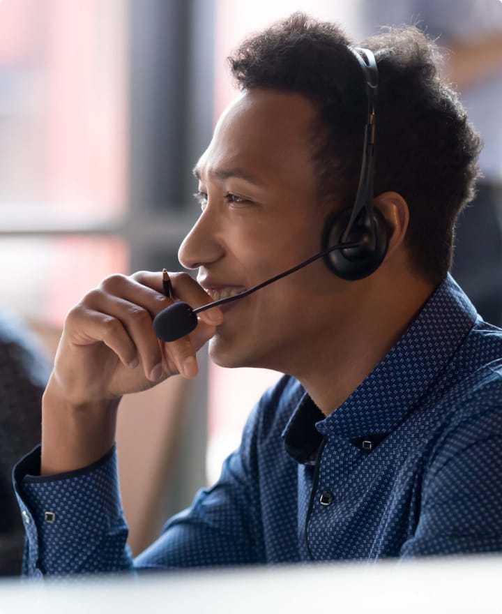 Employee talking on headset.